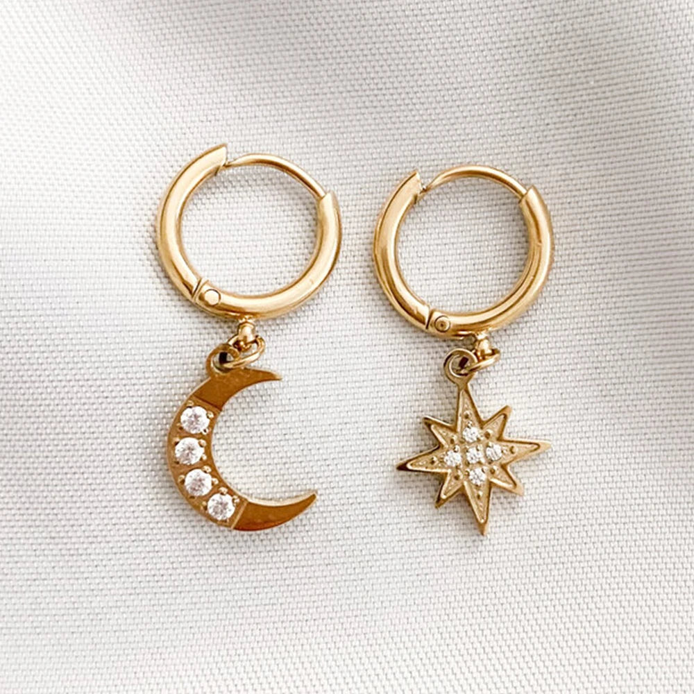 Aesthetic Star and Moon Hoop Earrings Dangle Earring