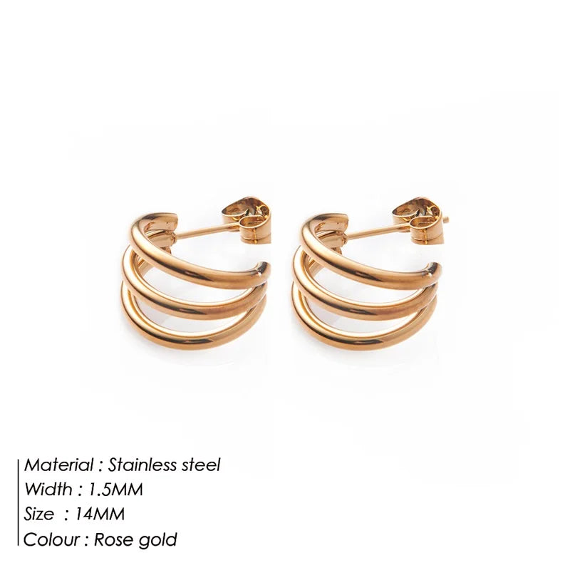 Three row hoop earrings, simple and classic design