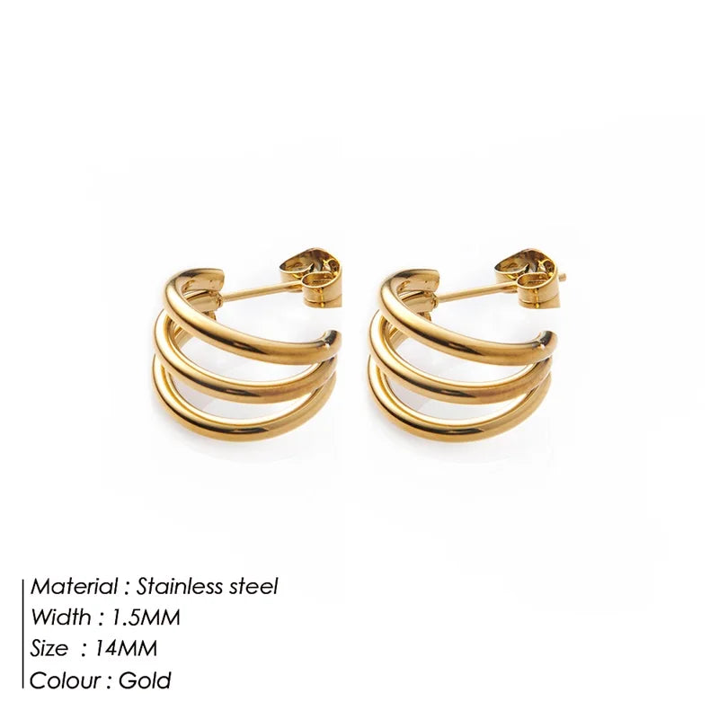 Three row hoop earrings, simple and classic design