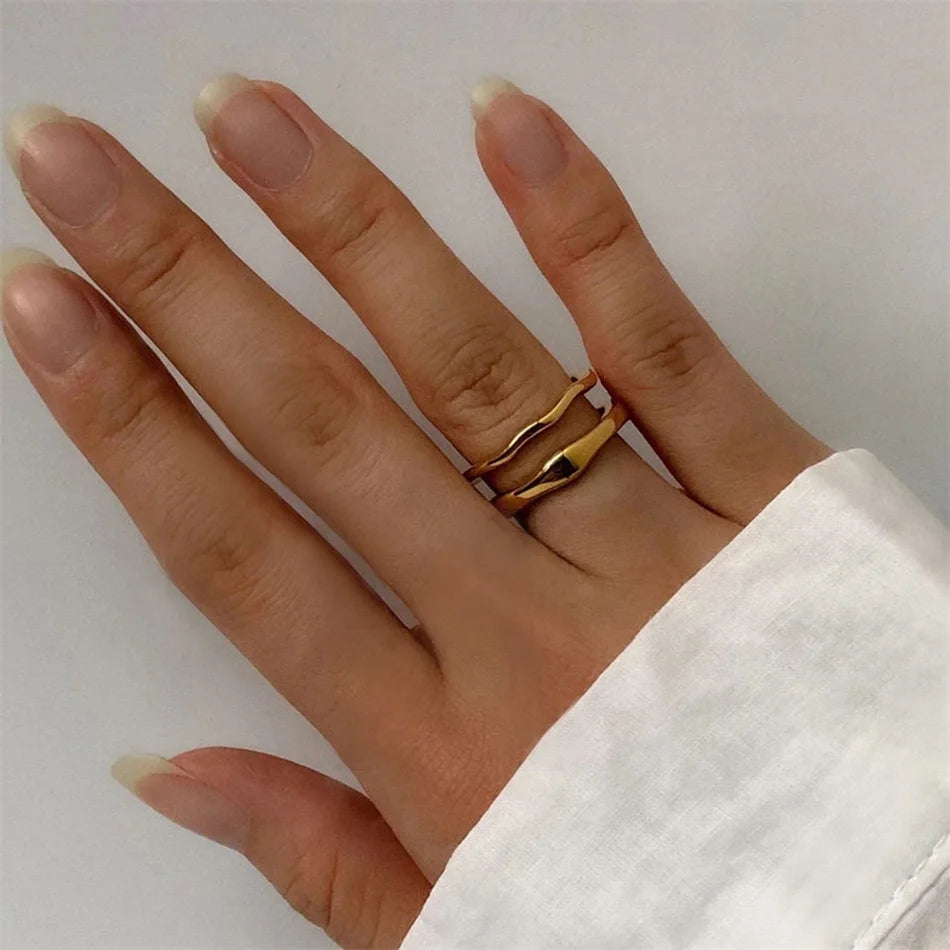 Simple Handmade Gold/Silver Color Wave Rings