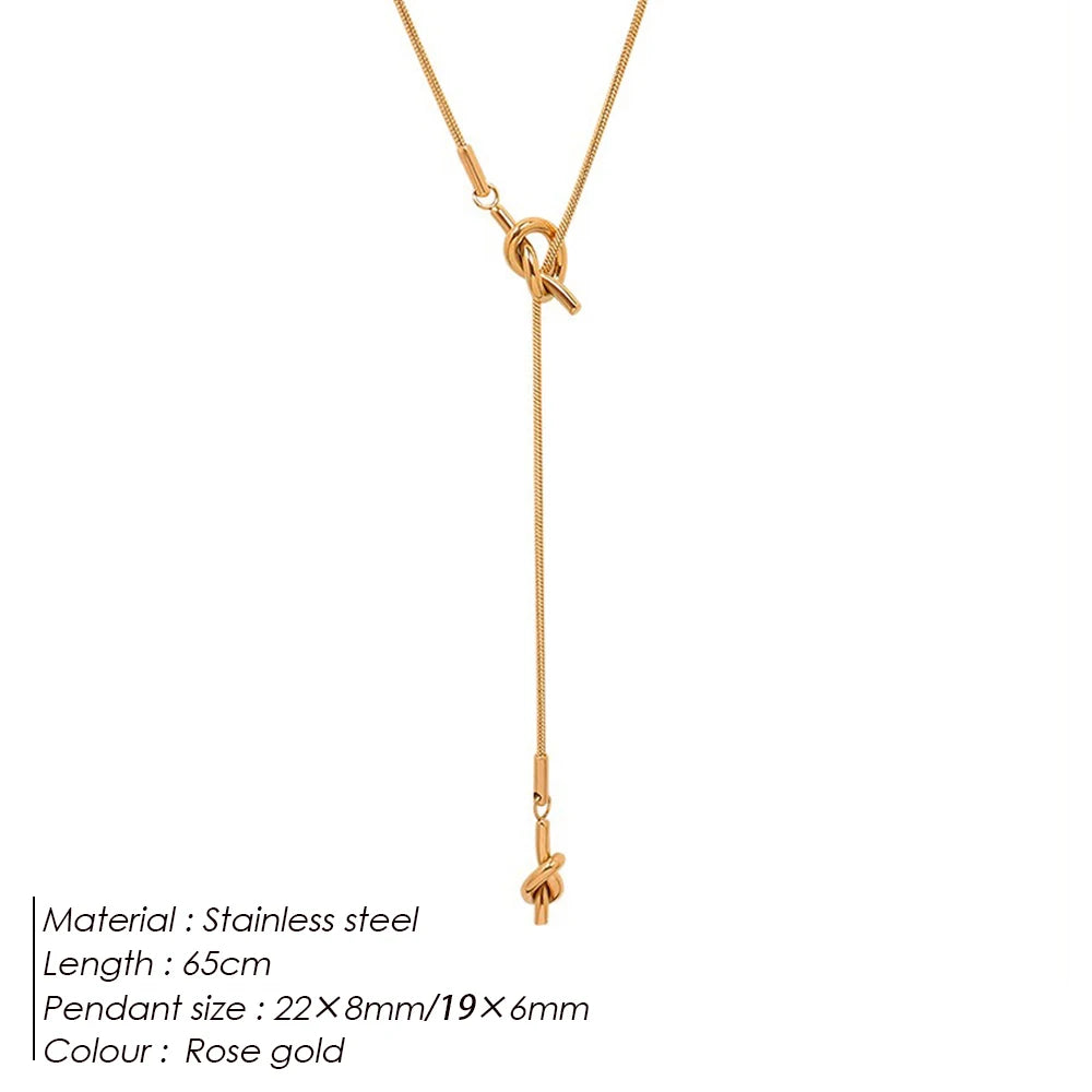 Long Y-shaped necklace with cross knot