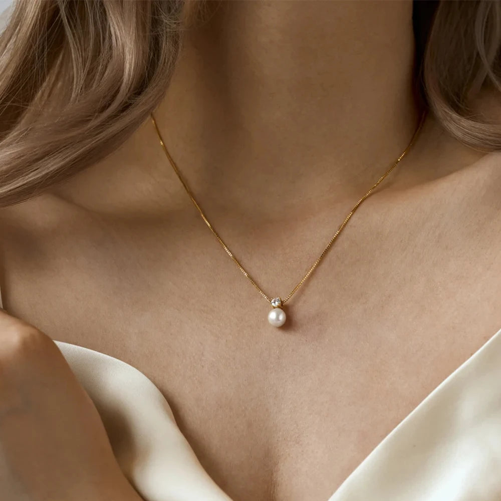 Classic Gold Plated Imitation Pearl Pendant Necklace