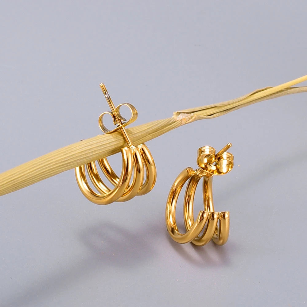 Three row hoop earrings, simple and classic design