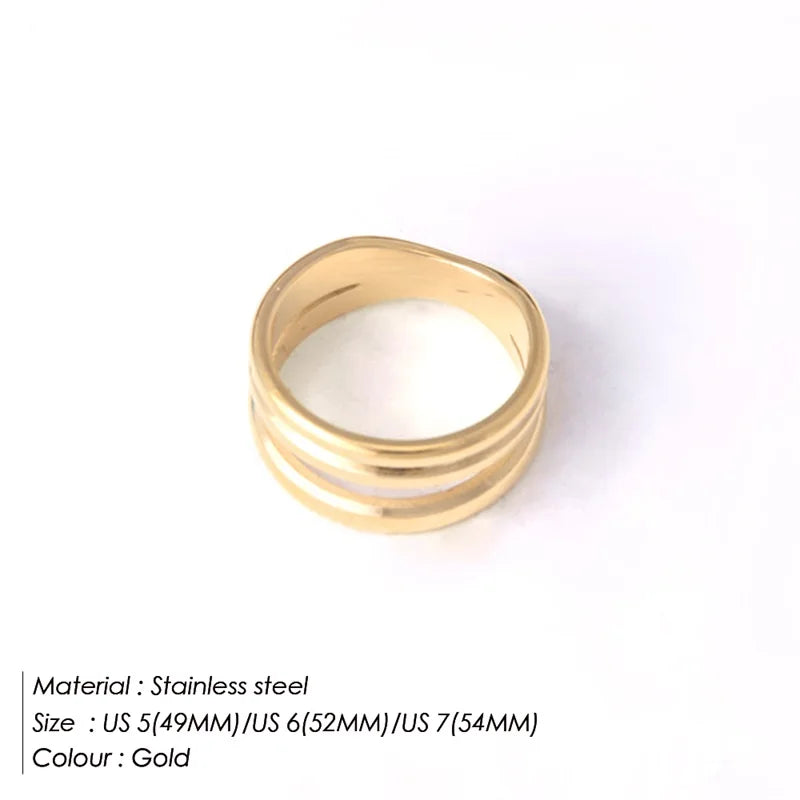 Elegant gold and silver color multilayer line ring