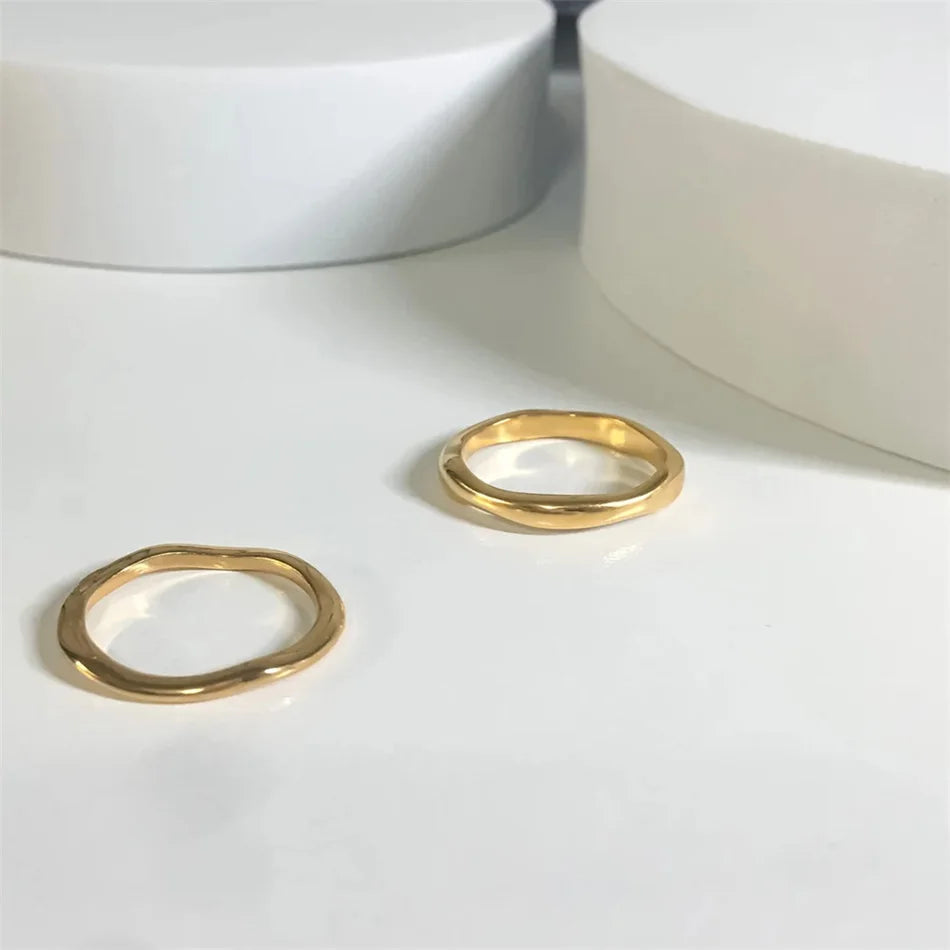 Simple Handmade Gold/Silver Color Wave Rings