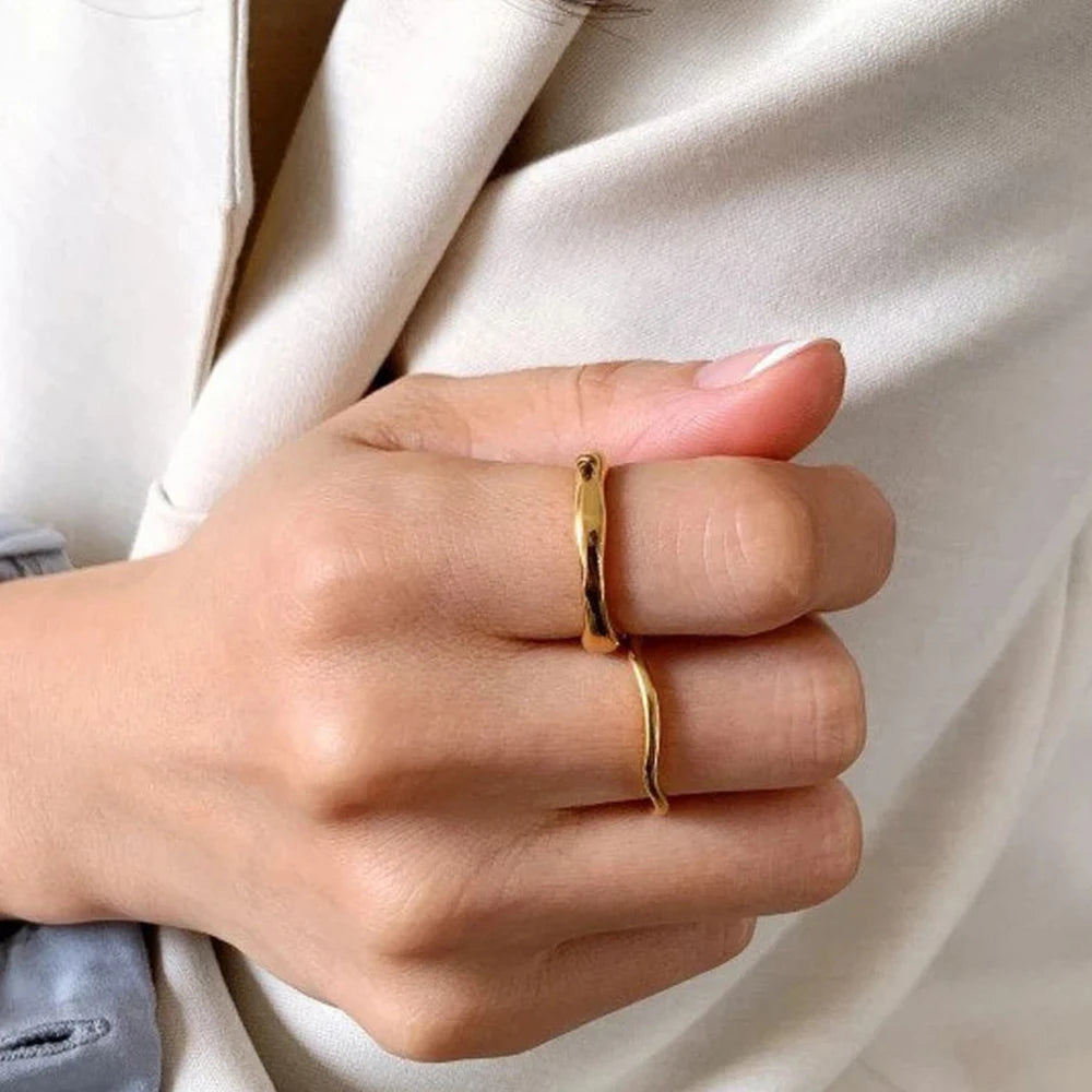 Simple Handmade Gold/Silver Color Wave Rings