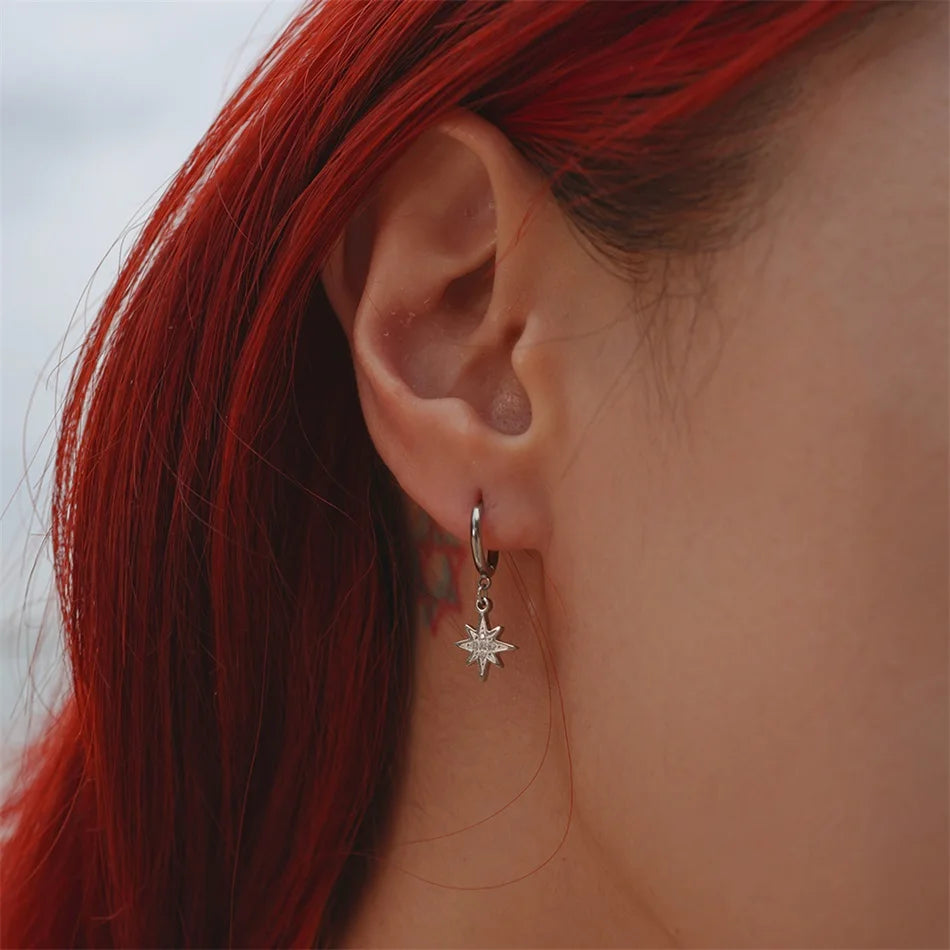 Aesthetic Star and Moon Hoop Earrings Dangle Earring