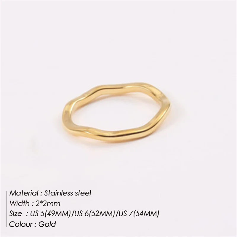 Simple Handmade Gold/Silver Color Wave Rings