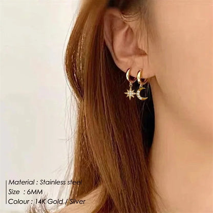 Aesthetic Star and Moon Hoop Earrings Dangle Earring