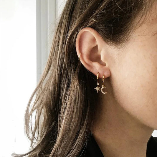 Aesthetic Star and Moon Hoop Earrings Dangle Earring