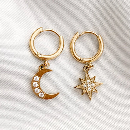 Aesthetic Star and Moon Hoop Earrings Dangle Earring