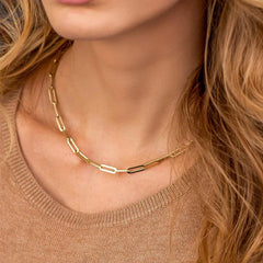Women's Paper Clip Link Chain Necklace Gold Color