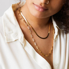 Women's Paper Clip Link Chain Necklace Gold Color