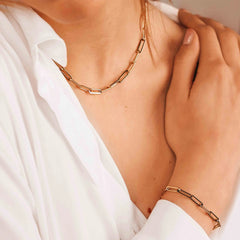 Women's Paper Clip Link Chain Necklace Gold Color