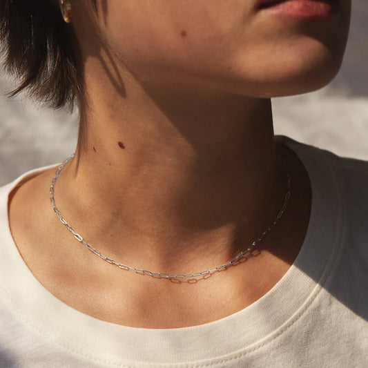 Silver Color Thin Paper Clip Necklace