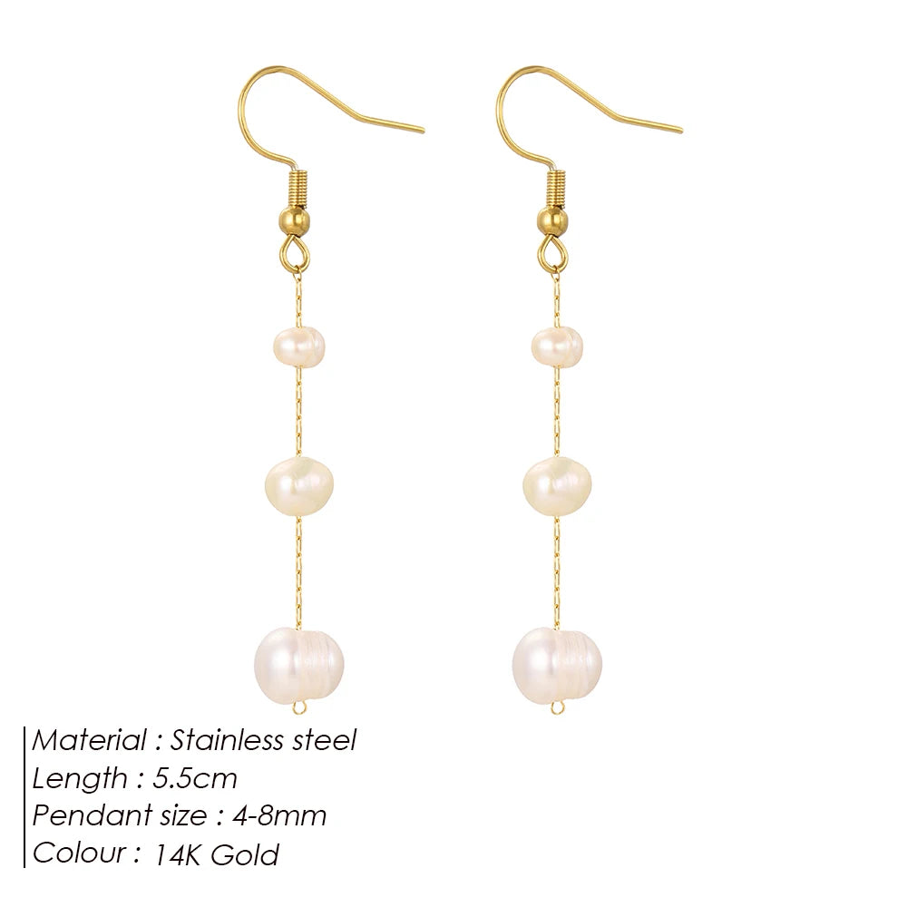 Fine Natural Freshwater Pearl Earrings 14K Gold Plated