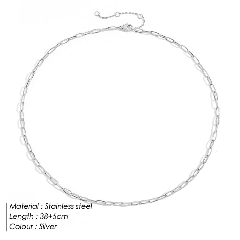 Silver Color Thin Paper Clip Necklace