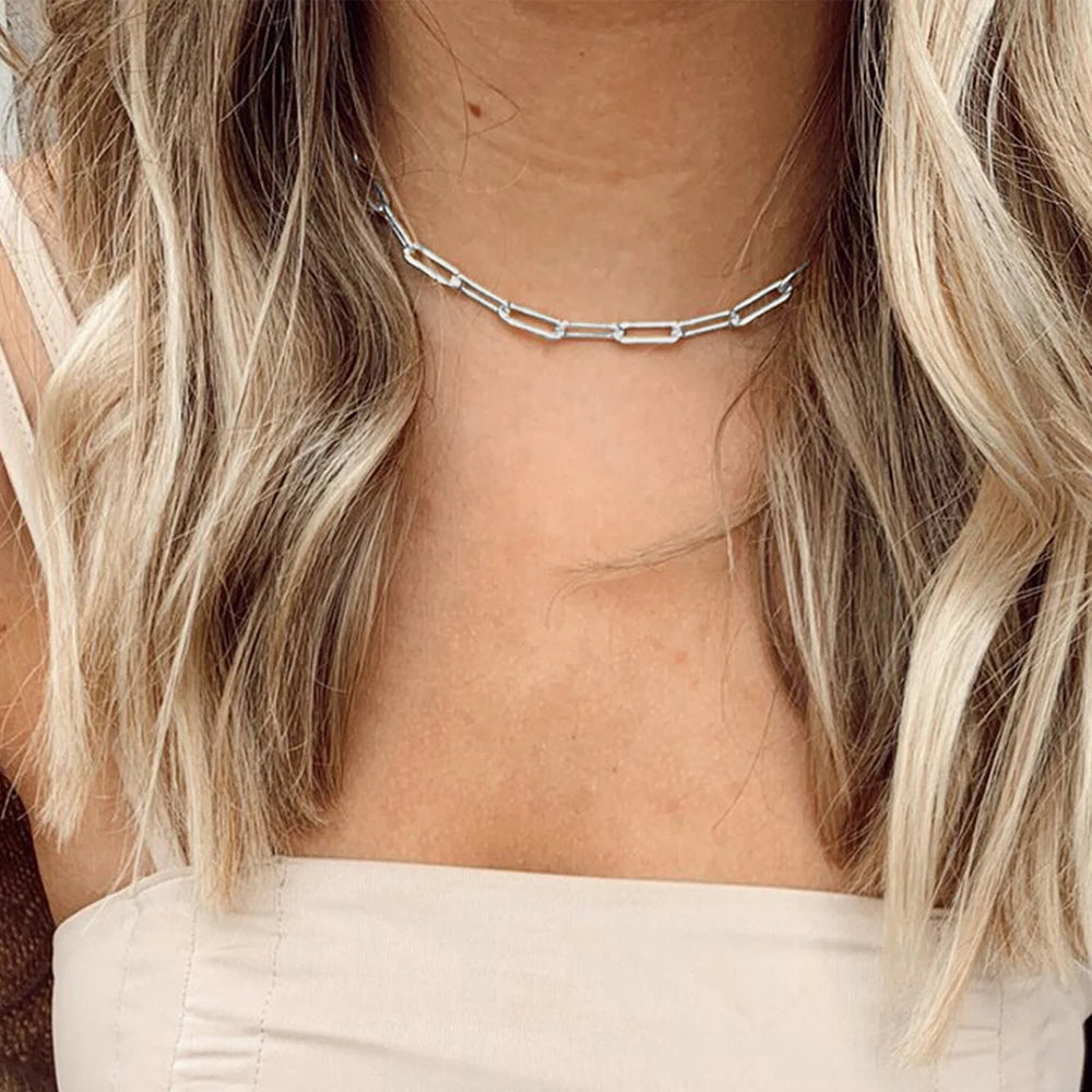 Women's necklace with silver paper clip chain