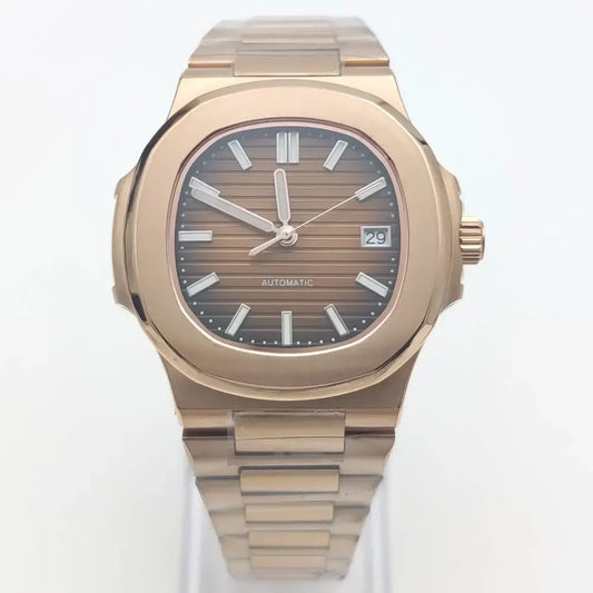 Men's square automatic movement rose gold watch