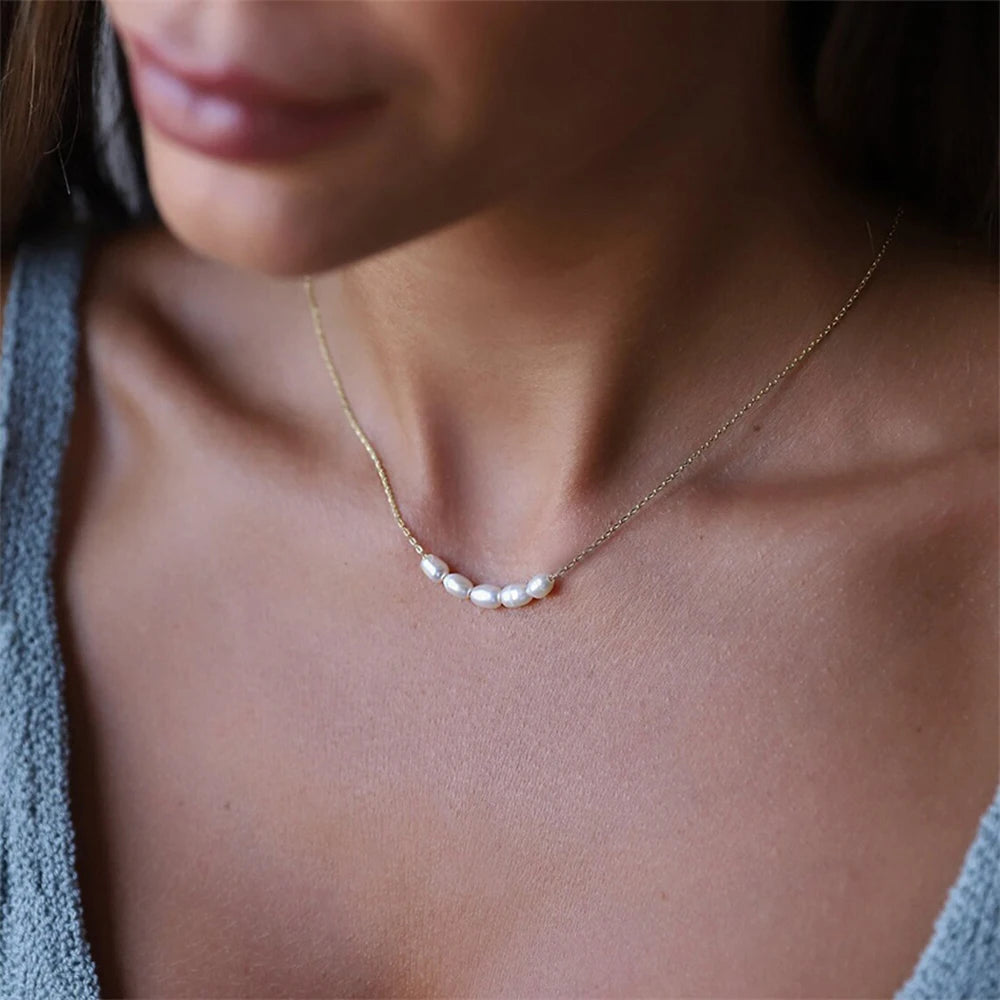 Create Gold Color Simple Pearl Choker Necklaces