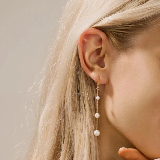 Fine Natural Freshwater Pearl Earrings 14K Gold Plated