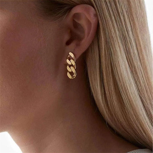 Genuine Gold Plated Link Chain Stud Earrings Dangle Clasp