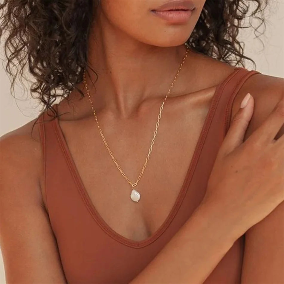 Gold Color Necklace Freshwater Pearl Pendant