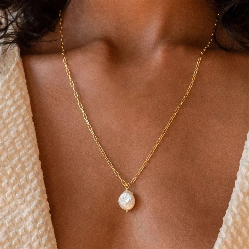 Gold Color Necklace Freshwater Pearl Pendant
