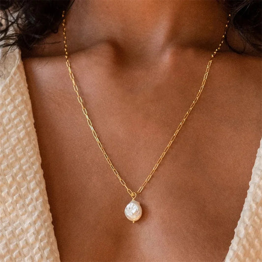 Gold Color Necklace Freshwater Pearl Pendant