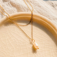 14K Gold Plated Double Layer Freshwater Pearl Necklace