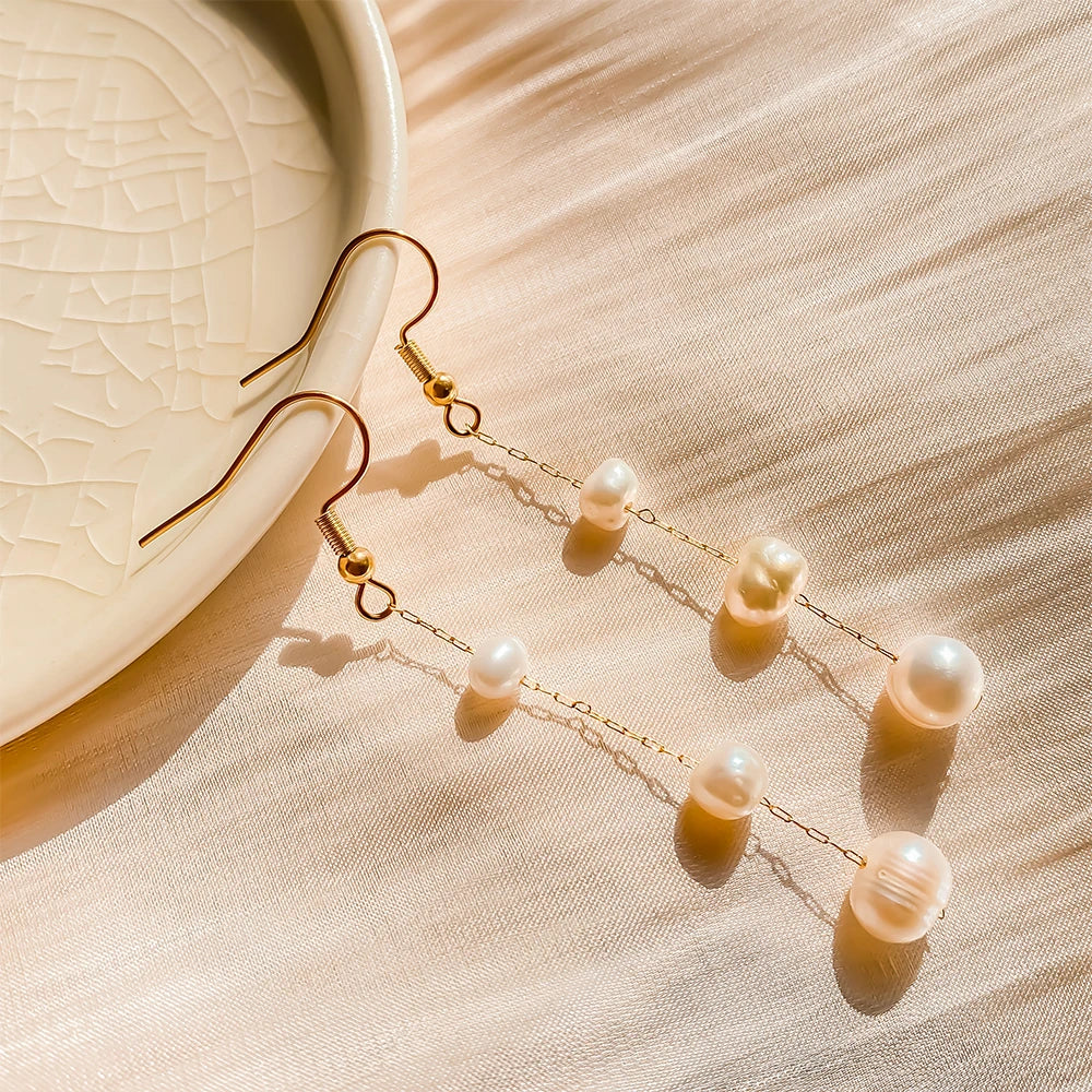 Fine Natural Freshwater Pearl Earrings 14K Gold Plated