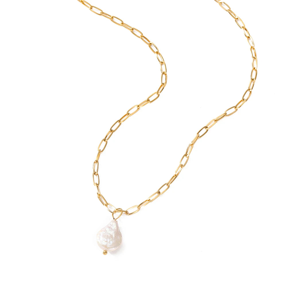 Gold Color Necklace Freshwater Pearl Pendant