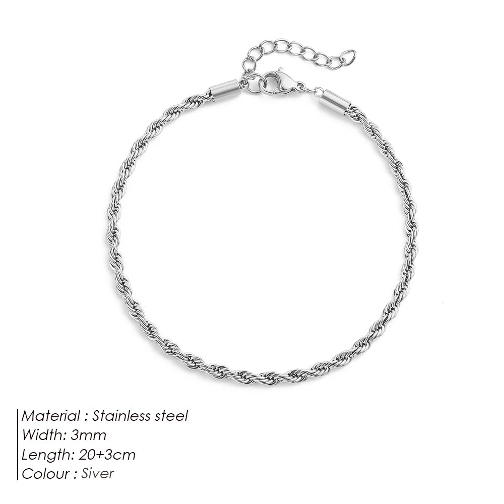 Silver Color Rope Anklets for Women