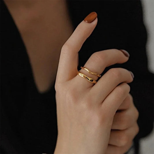 Simple Handmade Gold/Silver Color Wave Rings