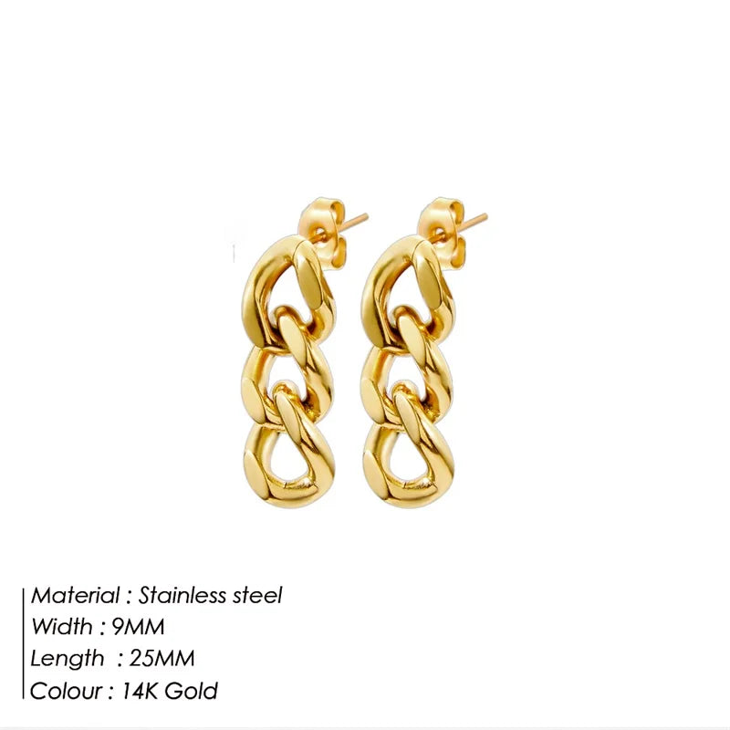 Genuine Gold Plated Link Chain Stud Earrings Dangle Clasp