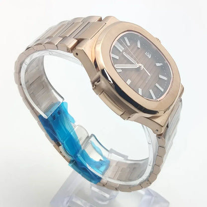 Men's square automatic movement rose gold watch