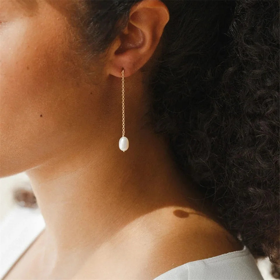 Long Chain Freshwater Pearl Earrings