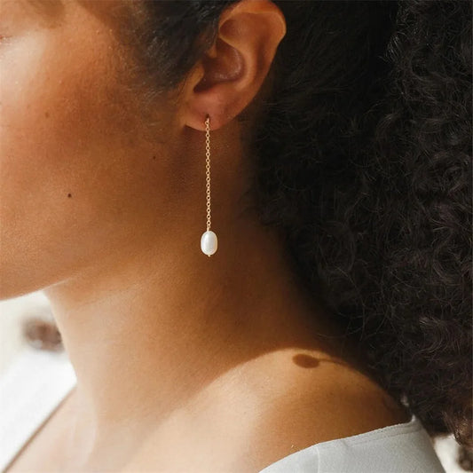 Long Chain Freshwater Pearl Earrings