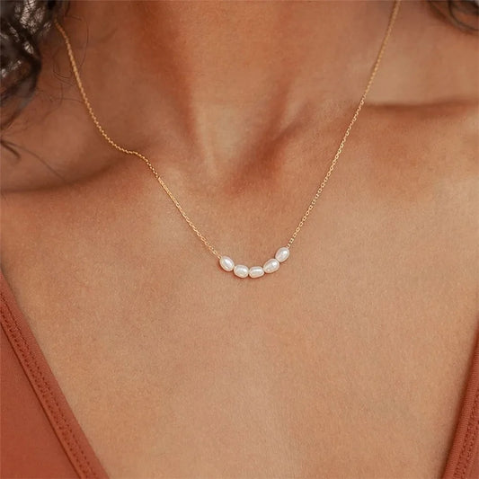 Create Gold Color Simple Pearl Choker Necklaces