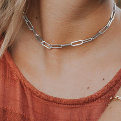 Women's necklace with silver paper clip chain
