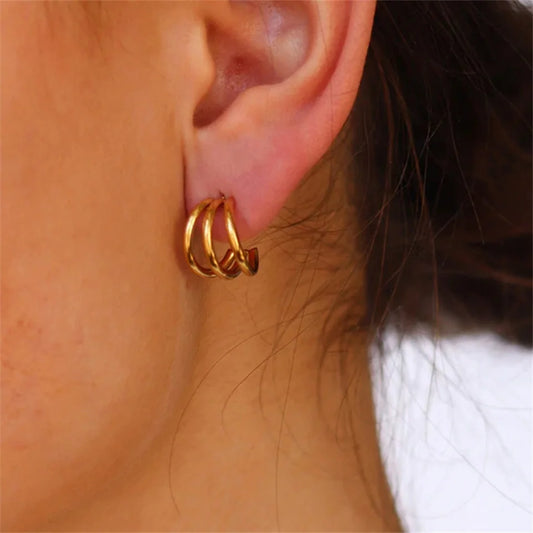 Three row hoop earrings, simple and classic design