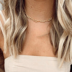 Women's Paper Clip Link Chain Necklace Gold Color