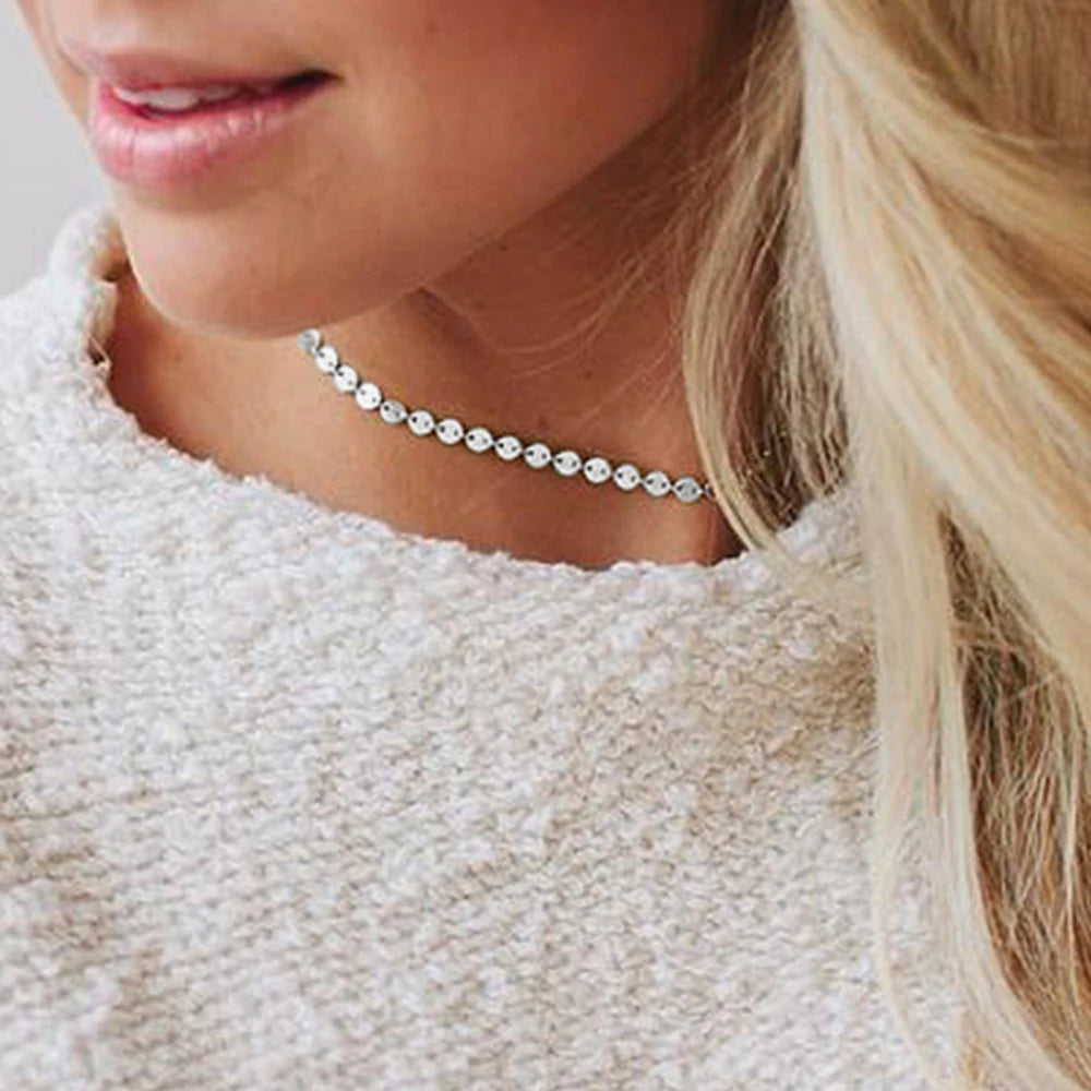 Korean aesthetic silver color choker
