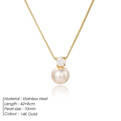 Classic Gold Plated Imitation Pearl Pendant Necklace