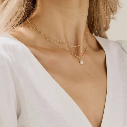 14K Gold Plated Double Layer Freshwater Pearl Necklace