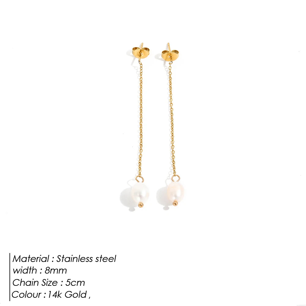 Long Chain Freshwater Pearl Earrings