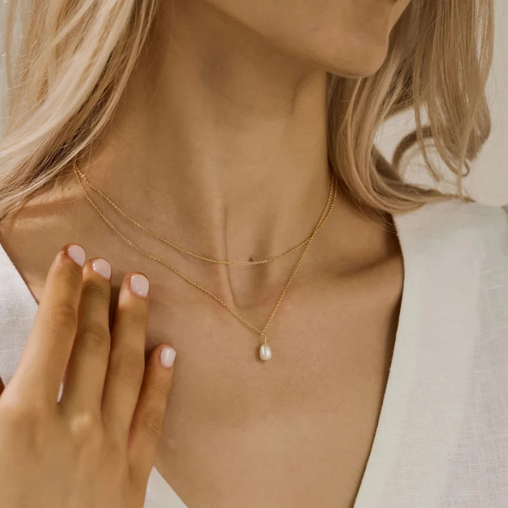 14K Gold Plated Double Layer Freshwater Pearl Necklace