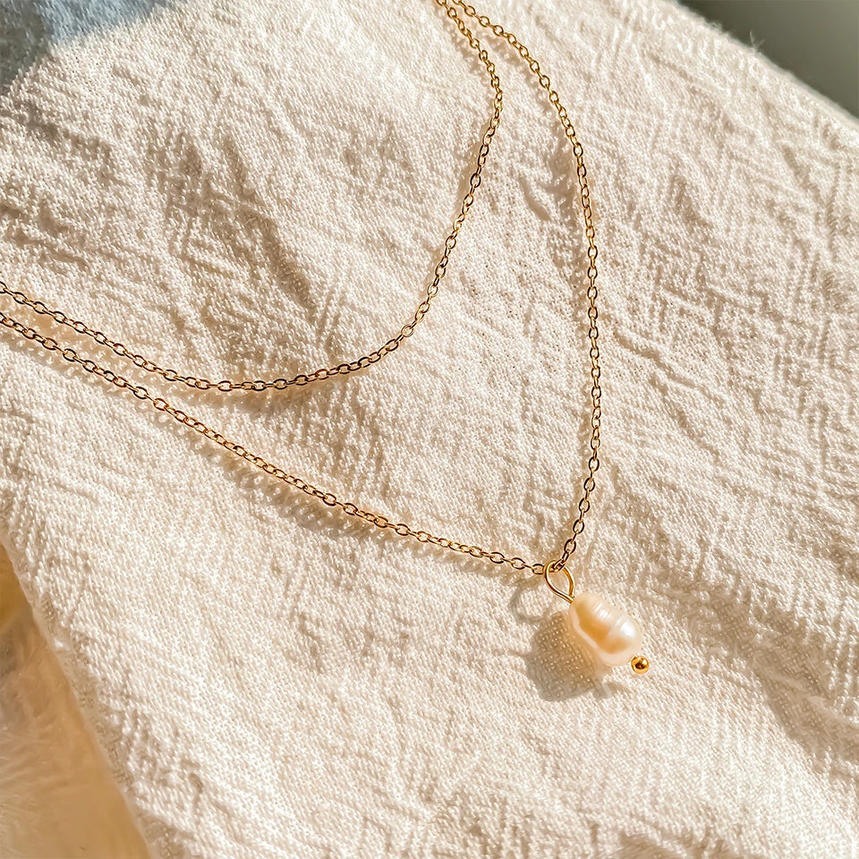 14K Gold Plated Double Layer Freshwater Pearl Necklace